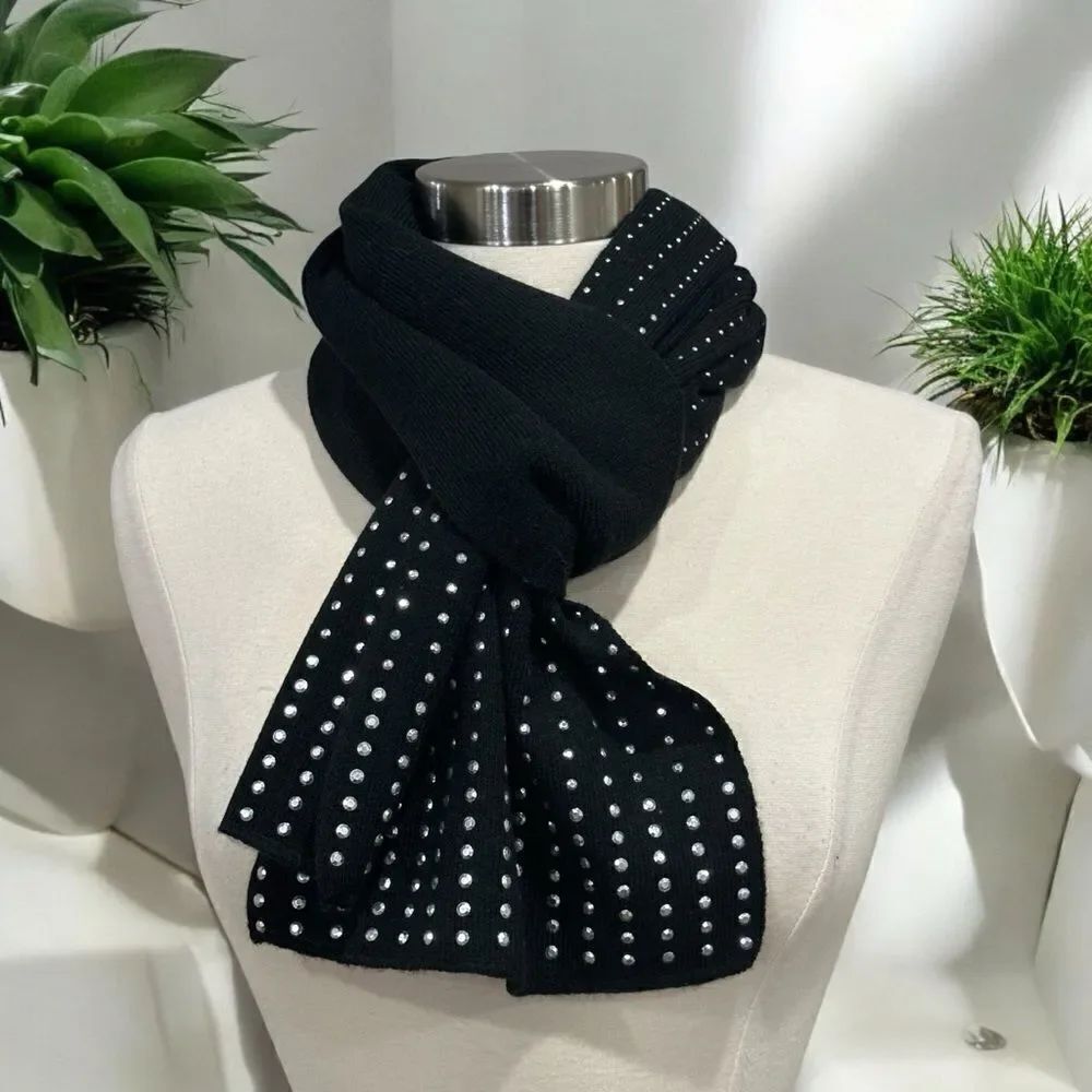 Rampage Women’s Rhinestone Scarf 74” X 10” in Black Color